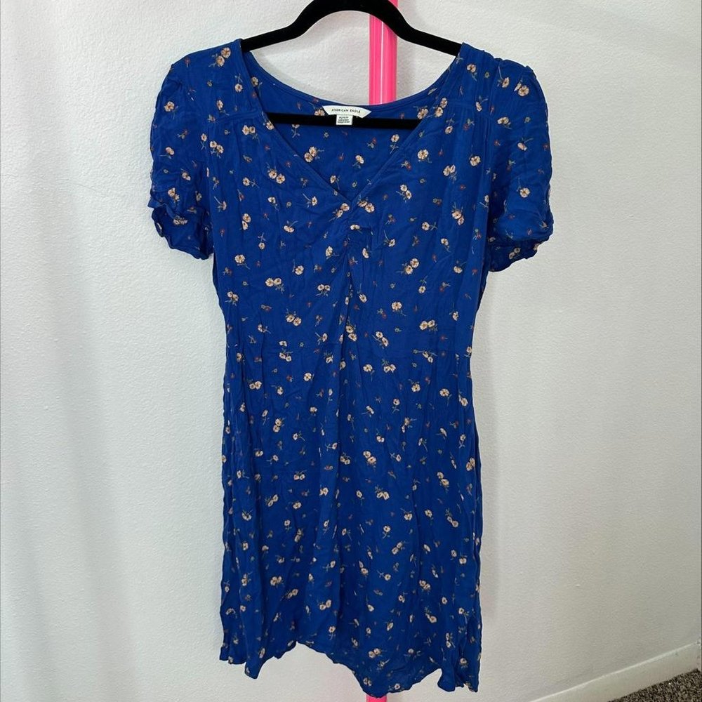 AMERICAN EAGLE BLUE FLORAL DRESS MIDI DRESS- SIZE M